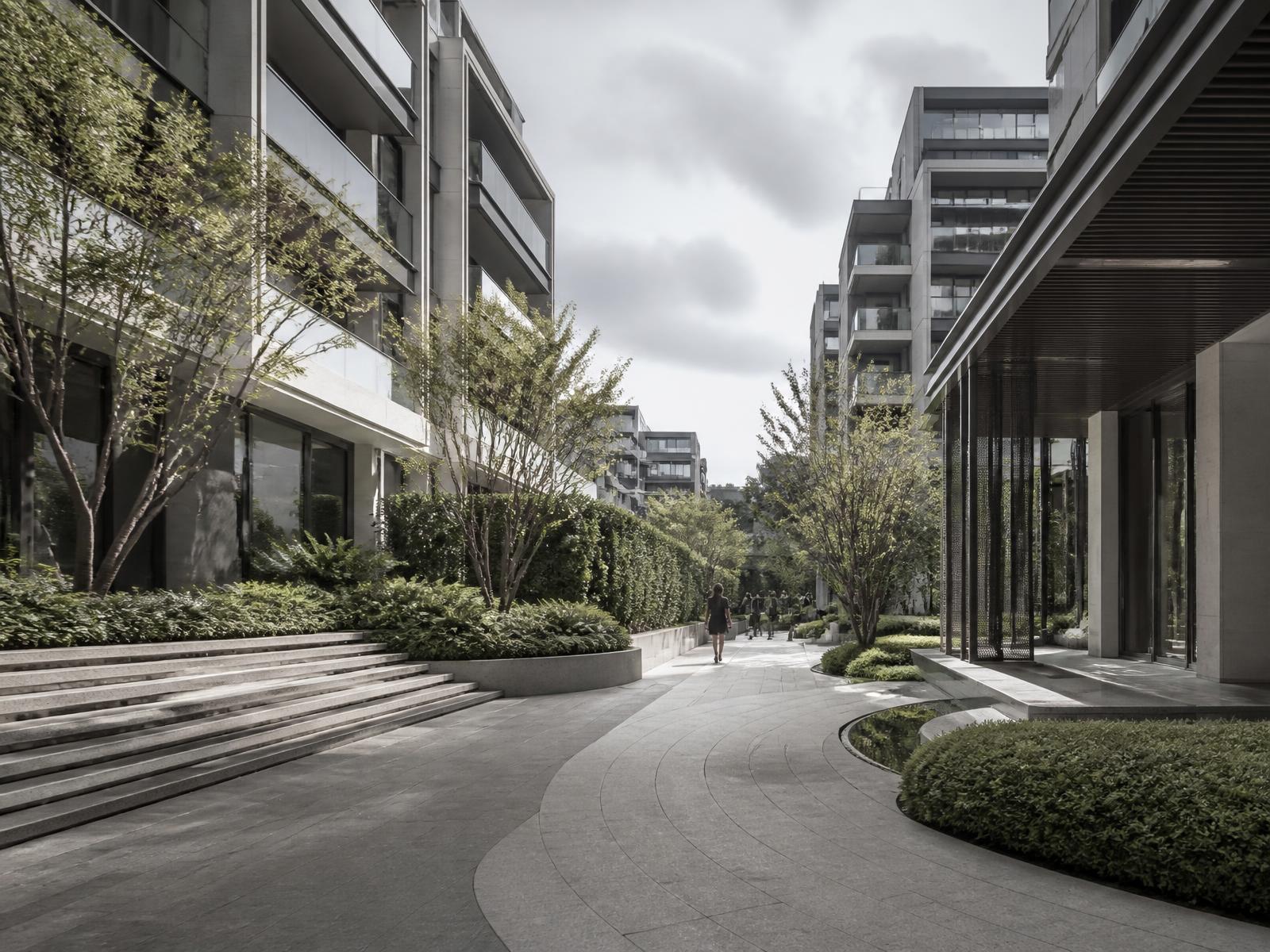 Landscaped courtyard of a contemporary residential development